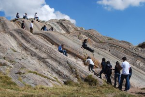 Playing in a Rock slide in Sacsayhuaman