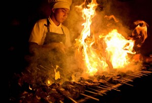 Flaming Anticuchos on a Cuzco Street