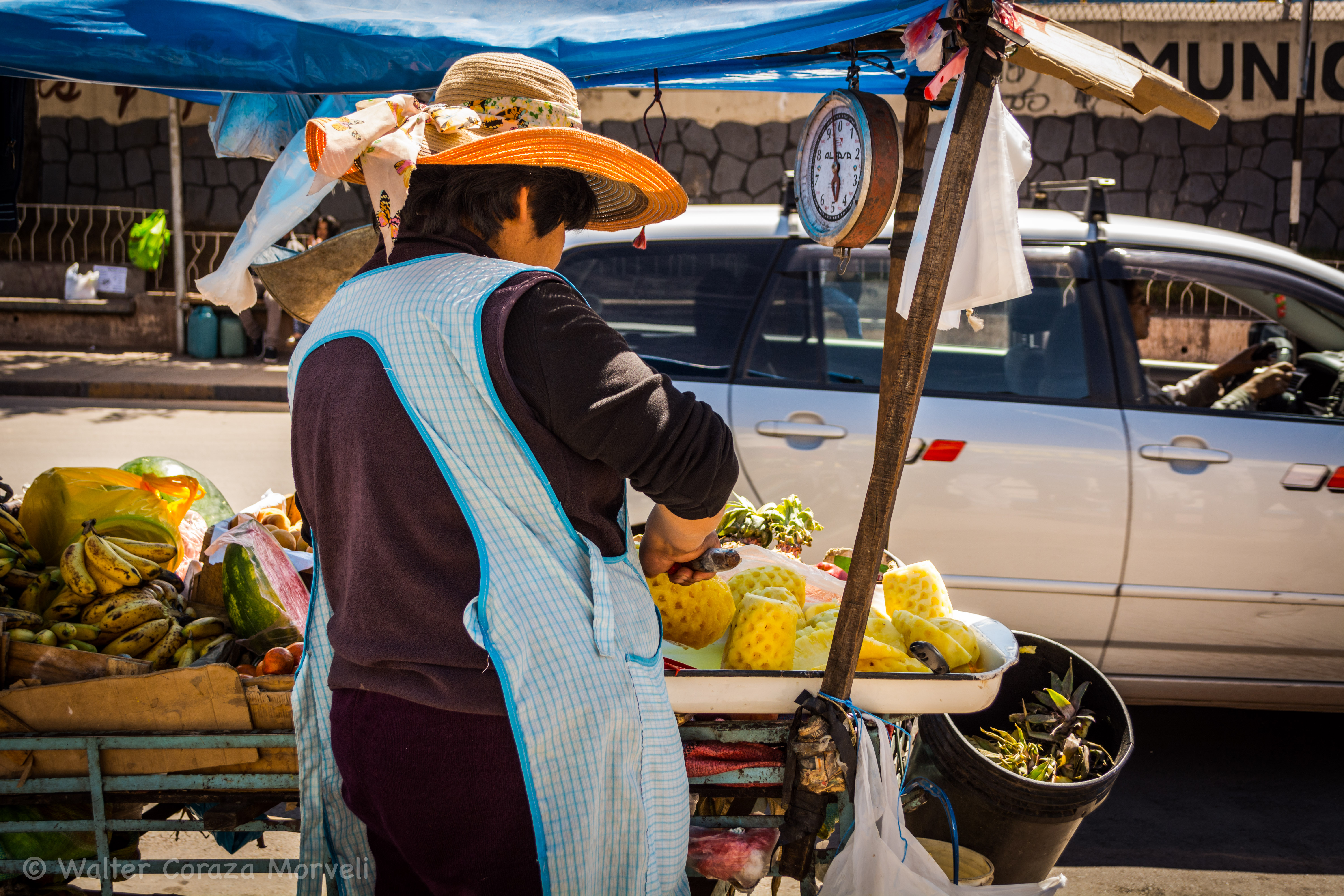 Selling Pineapple from a Cart 