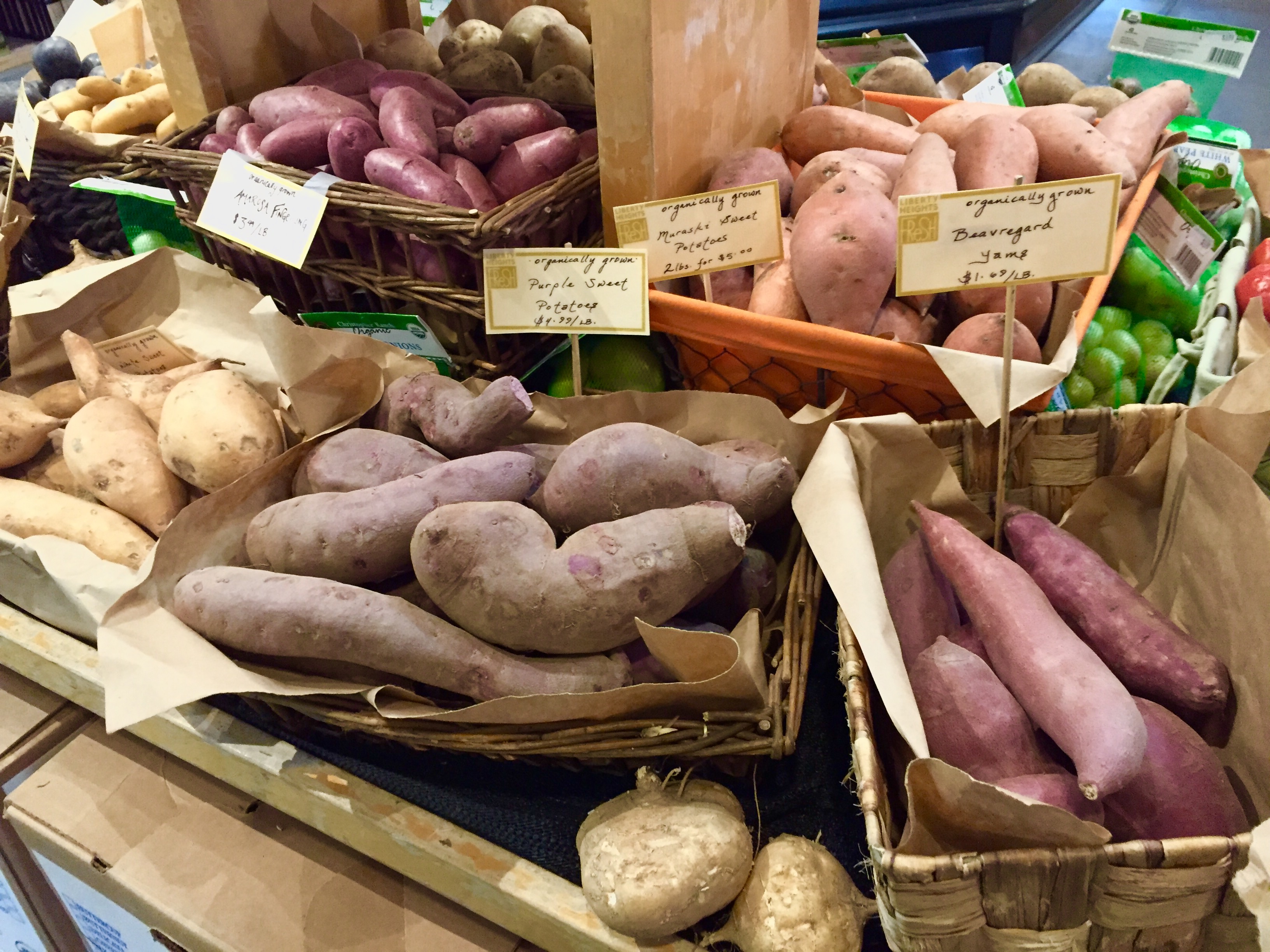 A Display of Sweet Potatoes at Liberty Heights Fresh in Utah